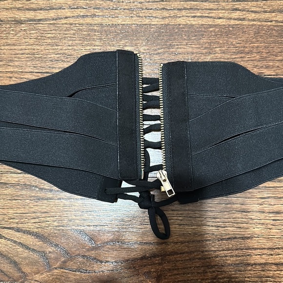 Elastic Women’s Wide Band Retro High Waist Black Corset Zip and Lace Up Belt - Picture 9 of 10